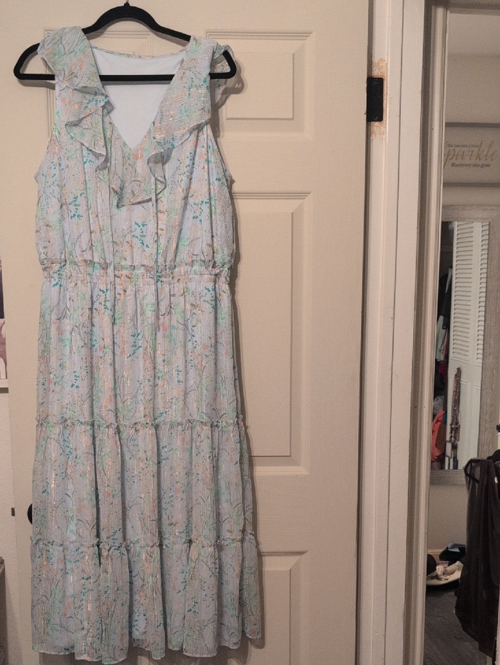 Light Blue Floral Ruffle Tiered Maxi Dress.  LC Lauren Conrad.